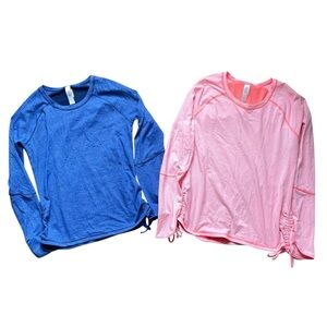 LUCY Women’s Pink/Blue Ruched Sides Long Sleeve Athletic Top Bundle Size L/XL